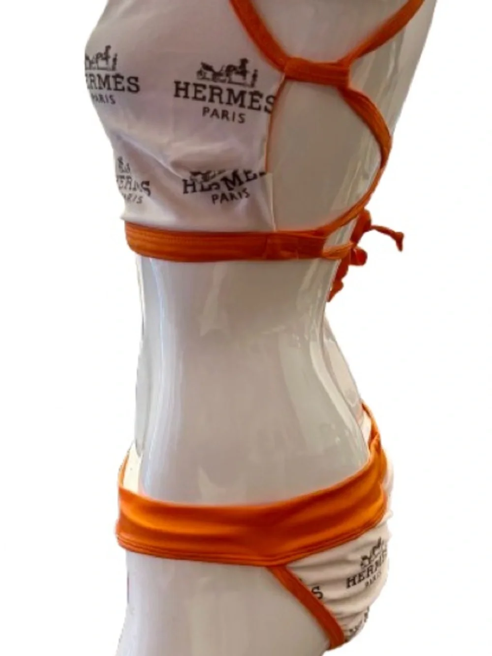 Custom Hermès Inspired Orange & White Bikini Set | Boutique | Size XL runs small